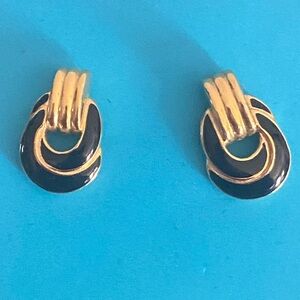 TRIFARI Black Enamel and Gold Post Earrings